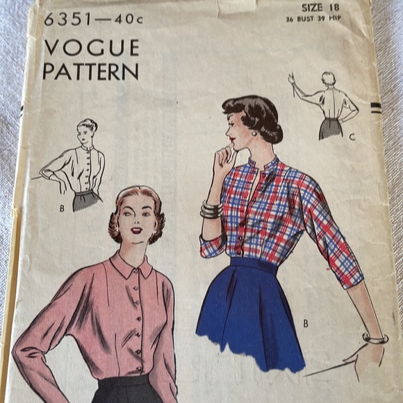 Vintage Vogue Pattern, 6351, size 18, 36 bust, 39 hip ca 1950's - Picture 2 of 11